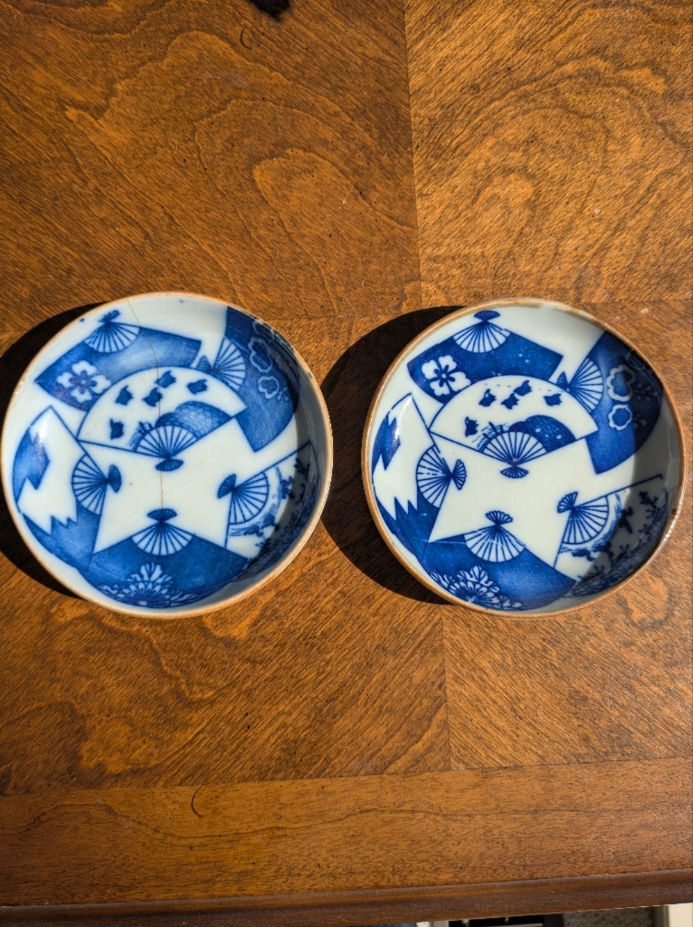Pair of Antique Japanese Sometsuke Plates - 5"   - Meiji Period